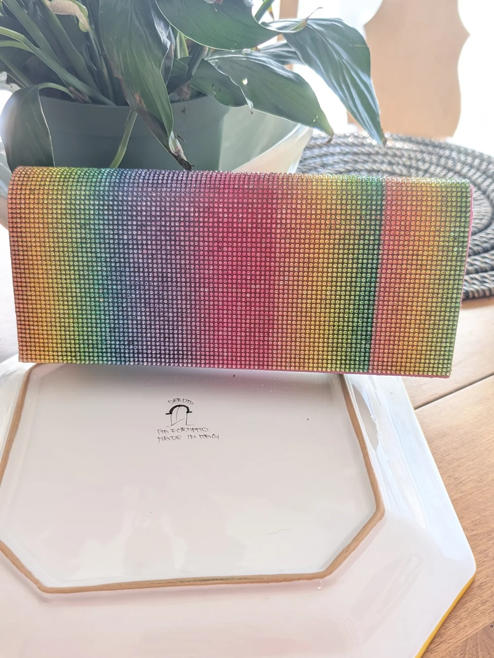 Boutique Rainbow Rhinestone Crystal Clutch Bag Gold Chain Crossbody